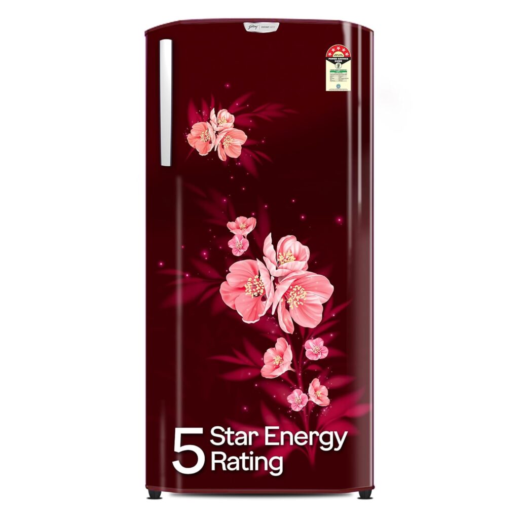 Godrej 180L 5 Star Single Door Refrigerator – Maple Wine Color, Turbo Cooling & Farm Freshness